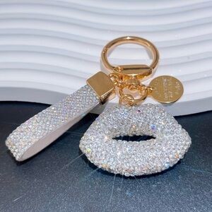 Purse Charm - Silver Rhinestones Lips